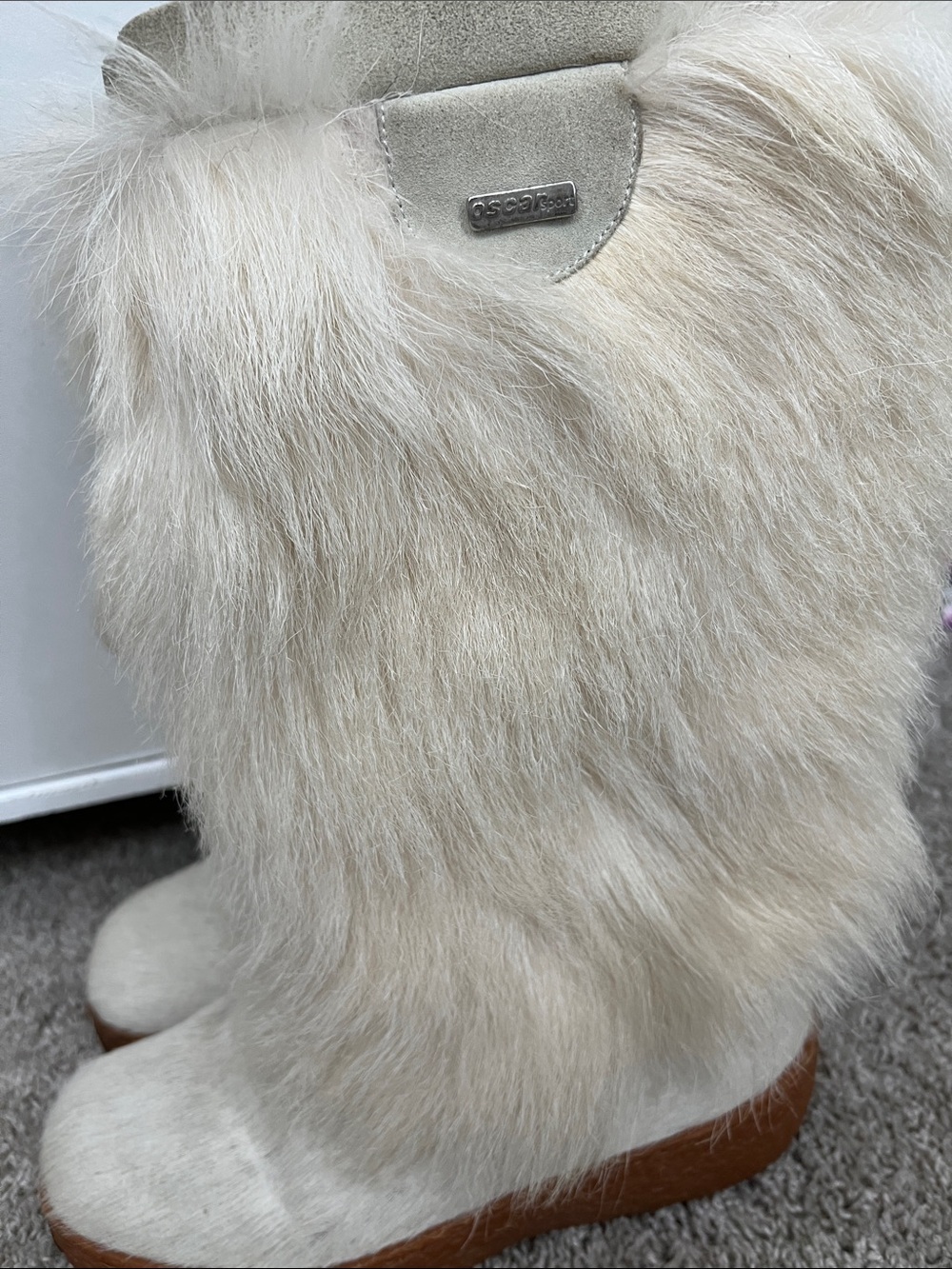 Real Fur Winter Boots in Cream with Brown Sole - Picture 3 of 13